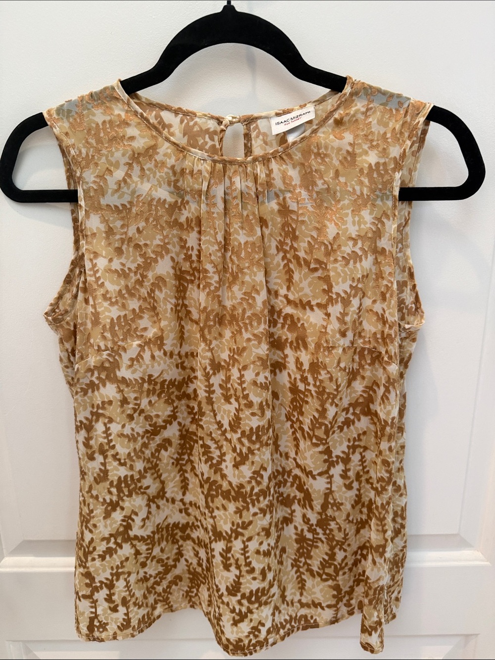 Isaac Mizrahi for Target Cream and Tan Leaf-Print Sleeveless Camisole
